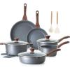 SENSARTE Nonstick Cookware Set 16-Piece, Healthy Pots and Pans Set, Non-stick Kitchen Cooking Set with Stay-Cool Handles, Silicone Utensils and Pot Protectors, PFOA Free(Gray)