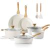 SENSARTE Nonstick Cookware Set 16-Piece, Healthy Pots and Pans Set, Non-stick Kitchen Cooking Set with Stay-Cool Handles, Silicone Utensils and Pot Protectors, PFOA Free(Ceramic White)