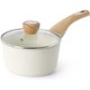 SENSARTE Nonstick Sauce Pan with Lid, 1.5QT Small Sauce Pot, Stay-cool Handle, Multipurpose Handy Little Saucepan, Induction Capable, PFOA Free, White(Ceramic White)