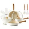 SENSARTE Pots and Pans Set Nonstick Cookware Set Kitchen Cooking Set Non-stick, Dishwasher & Oven Safe, Induction Compatible, Free of Intentionally Added PFOA/PFOS, 13pcs, Black(Cream Ceramic)