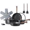 SENSARTE Pots and Pans Set Nonstick Cookware Set Kitchen Cooking Set Non-stick, Dishwasher & Oven Safe, Induction Compatible, Free of Intentionally Added PFOA/PFOS, 13pcs, Black(Night Black)