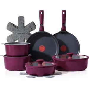 SENSARTE 17 Piece Pots and Pans Set, Nonstick Detachable Handle Cookware Set, Induction Thermo-Signal Cookware Set with Removable Handle, Healthy Non Stick for RV, Dishwasher ＆ Oven Safe (Purple)(Purple)
