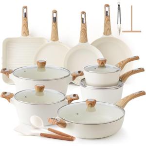 SENSARTE Ceramic Cookware Sets, Pots and Pans Set Non stick, Non toxic Healthy Induction Cookware, 26 Pcs Nonstick Kitchen Cooking Set, w/Frying Pans Set, Saucepans Set(Ceramic White)