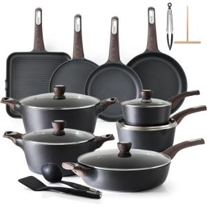 SENSARTE Ceramic Cookware Sets, Pots and Pans Set Non stick, Non toxic Healthy Induction Cookware, 26 Pcs Nonstick Kitchen Cooking Set, w/Frying Pans Set, Saucepans Set(Classic Black)