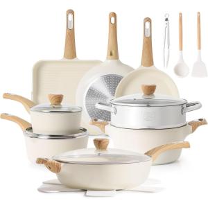 SENSARTE Ceramic Cookware Sets, Pots and Pans Set Nonstick, 20-Piece Induction Cookware, Non-toxic Healthy Non Stick Kitchen Cooking Set with Stay-Cool Handles, PFAS PTFE PFOA PFOS Free(Ceramic White)