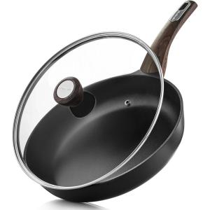 SENSARTE Ceramic Nonstick Frying Pan Skillet with Lid 8inch Non Stick Pan Omelet Pans, Non-toxic Healthy Kitchen Cooking Chef’s Pan, Free of Intentionally Added PFAS/PTFE, Induction Compatible, Taupe(Dark Black)