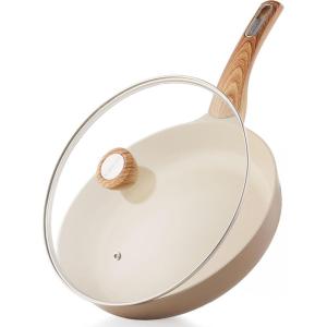 SENSARTE Ceramic Nonstick Frying Pan Skillet with Lid 8inch Non Stick Pan Omelet Pans, Non-toxic Healthy Kitchen Cooking Chef’s Pan, Free of Intentionally Added PFAS/PTFE, Induction Compatible, Taupe(Ceramic Taupe)