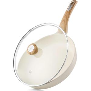 SENSARTE Ceramic Nonstick Frying Pan Skillet with Lid 8inch Non Stick Pan Omelet Pans, Non-toxic Healthy Kitchen Cooking Chef’s Pan, Free of Intentionally Added PFAS/PTFE, Induction Compatible, Taupe(Ceramic White)