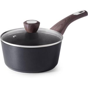 SENSARTE Ceramic Nonstick Sauce Pan with Lid, 1.5 Quart Small Saucepan, White Cooking Pot with Stay Cool Handle, Non toxic Kitchen Sauce Pot, Non stick Saucier Pan, Induction Pot, PFOA PTFE PFAS Free(Classic Black)