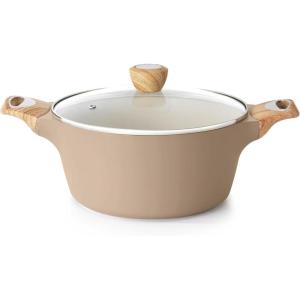 SENSARTE Ceramic Nonstick Stock Pot with Lid, 2.6/4.5/6.6/8.5 QT Soup Pot Casserole Pot, Non-toxic Healthy Pasta Pot, Large Cooking Pot Stew Pot, Induction Compatible, PFOA PFAS PTFE Free, Taupe(Ceramic Taupe)