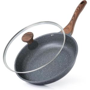 SENSARTE Nonstick Ceramic Frying Pan with Lid 8/9.5/10/11/12.5 Inch Omelet Pan Skillet, Free of Intentionally Added PFAS/PTFE Non-toxic Chef’s Pan Induction Compatible Pan, Heat Resistant Handle(Gray Granite)