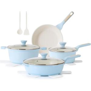 SENSARTE Nonstick Cookware Set 13-Piece, Healthy Pots and Pans Set Kitchen Cooking Set with Stay-Cool Handles, Silicone Utensils and Pot Protectors, PFOA Free(Glacer Blue)
