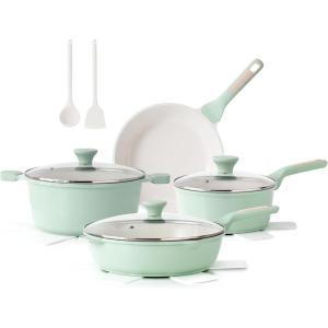 SENSARTE Nonstick Cookware Set 13-Piece, Healthy Pots and Pans Set Kitchen Cooking Set with Stay-Cool Handles, Silicone Utensils and Pot Protectors, PFOA Free(Mint Green)
