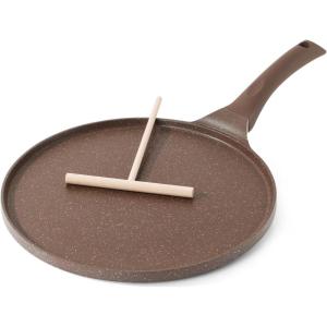 SENSARTE Nonstick Crepe Pan, Swiss Granite Coating Dosa Pan Pancake Flat Skillet Tawa Griddle 10-Inch with Stay-Cool Handle, Induction Compatible(Toffee Brown)