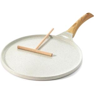 SENSARTE Nonstick Crepe Pan, Swiss Granite Coating Dosa Pan Pancake Flat Skillet Tawa Griddle 10-Inch with Stay-Cool Handle, Induction Compatible(White)