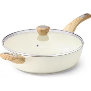 SENSARTE Nonstick Deep Frying Pan, 12 Inch Large Skillet Pan, Induction Cookware, 5Qt Non Stick Saute Pan with Lid, White Non Toxic Cooking Pan with Helper Handle, PFOA PFOS APEO Free