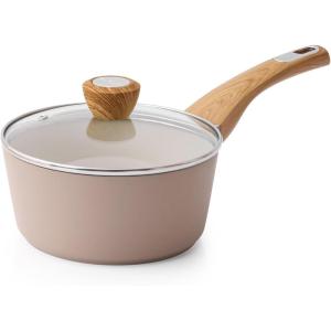 SENSARTE Nonstick Sauce Pan with Lid, 1.5QT Small Sauce Pot, Stay-cool Handle, Multipurpose Handy Little Saucepan, Induction Capable, PFOA Free, White(Ceramic Taupe)