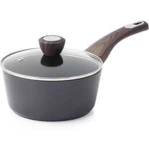 SENSARTE Nonstick Sauce Pan with Lid, 1.5QT Small Sauce Pot, Stay-cool Handle, Multipurpose Handy Little Saucepan, Induction Capable, PFOA Free, White(Classic Black)