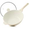 SENSARTE Ceramic Nonstick Wok with Lid, 11 Inch Non Toxic Stir-fry Pan Induction Cookware, Deep Frying Pan Skillet with Stay-Cool Handles, PFAS/PTFE/PFOA Free(Cream White)