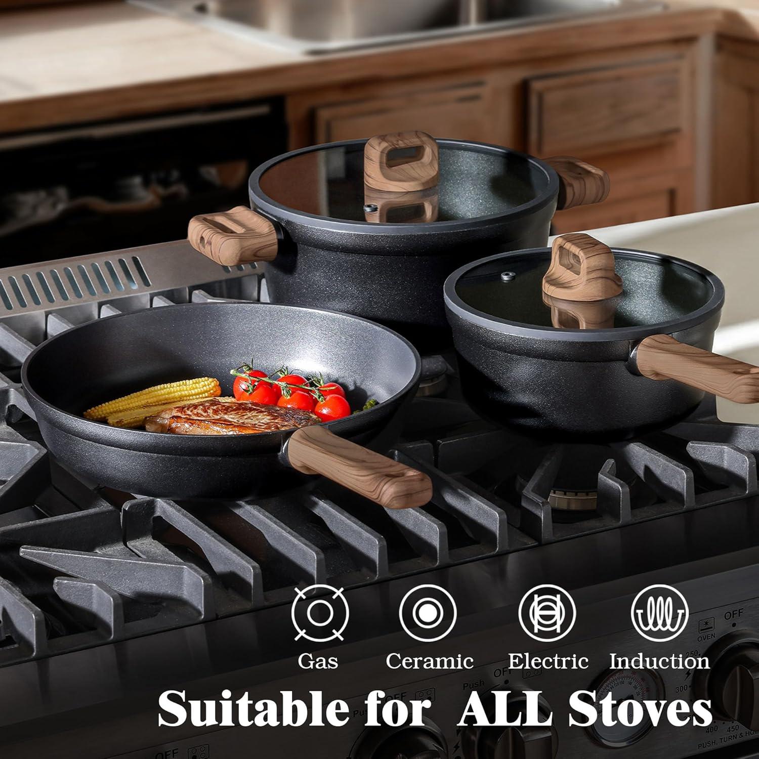 image:imageSENSARTE 20Pcs Nonstick Pots and Pans Set Black Titanium Non Stick Cookware Set Healthy Kitchen Cooking Set Induction Compatible Dishwasher Safe PFOAPFOS FreeMidnight Black