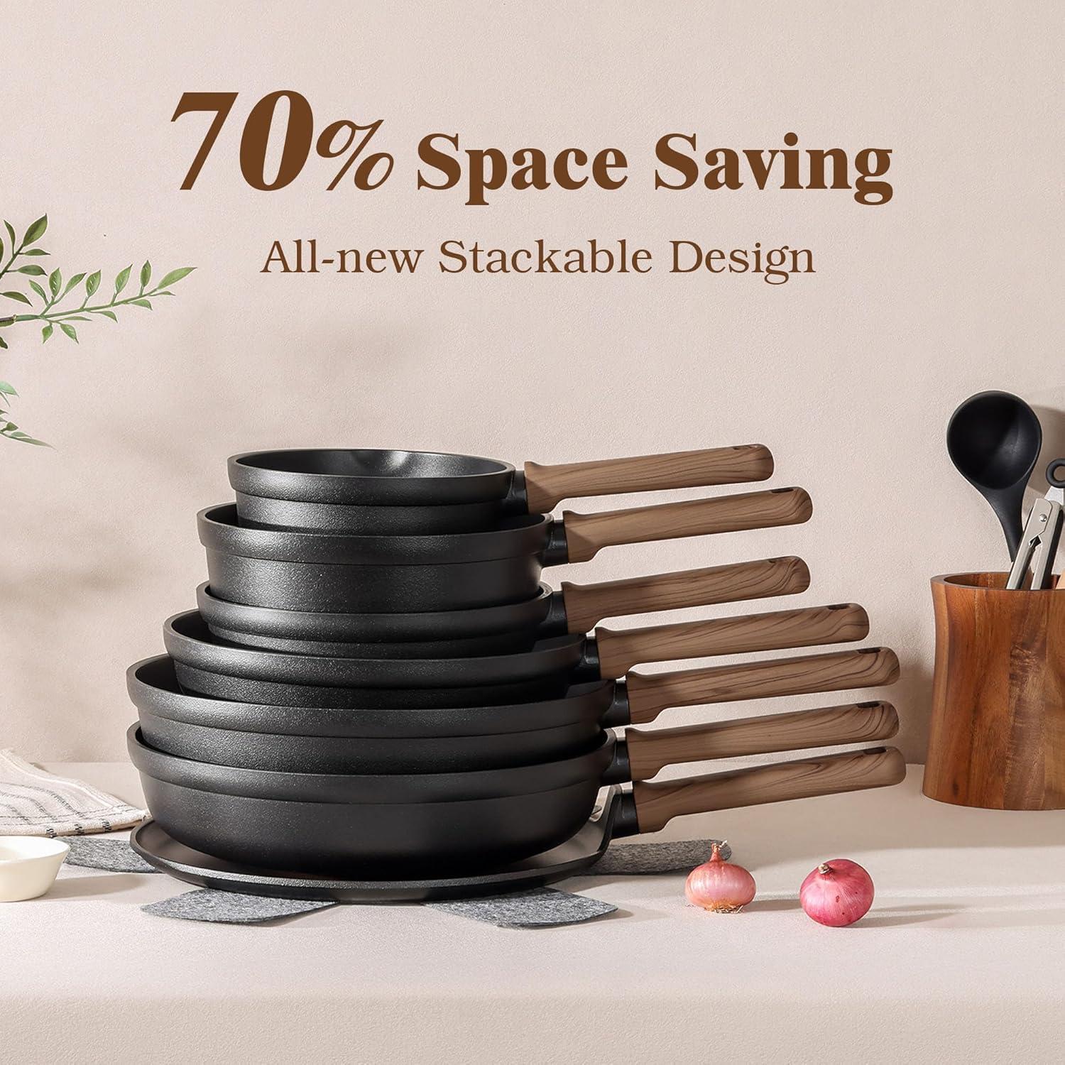 image:imageSENSARTE 20Pcs Nonstick Pots and Pans Set Black Titanium Non Stick Cookware Set Healthy Kitchen Cooking Set Induction Compatible Dishwasher Safe PFOAPFOS FreeMidnight Black