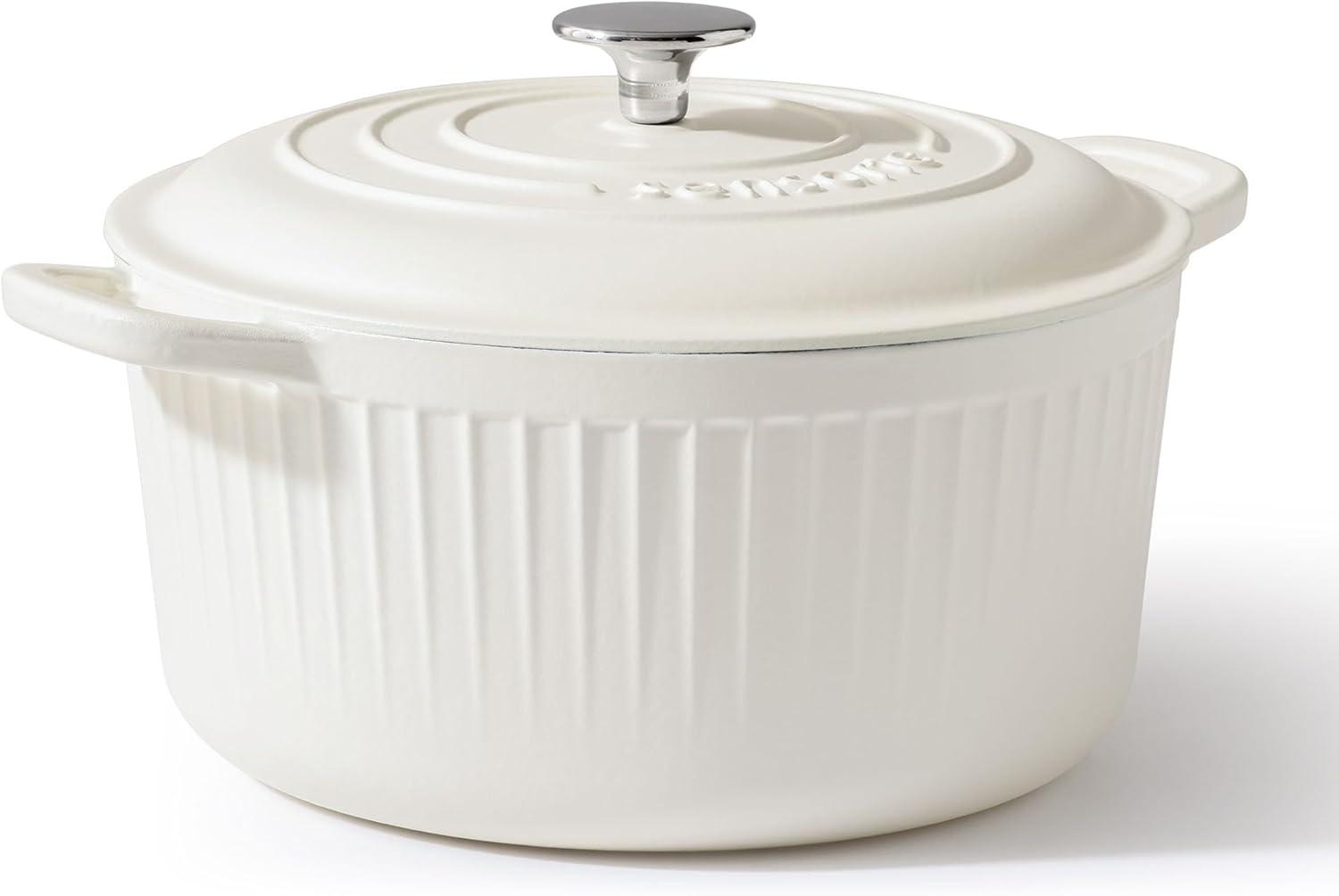 image:imageSENSARTE Enameled Cast Iron Dutch Oven 65 Quart Nonstick Casserole Cooking Pot with Lid Dual Handles Nontoxic Cooking Pot for Baking Stews Braising Roasting Oven Safe up to 500F Stovetop CompatibleMoonlight White