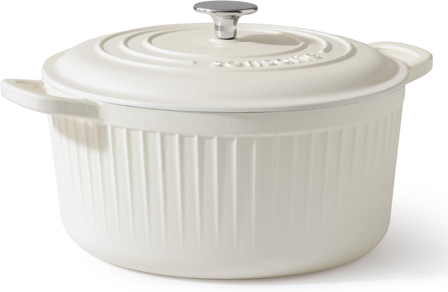 image:imageSENSARTE Enameled Cast Iron Dutch Oven 65 Quart Nonstick Casserole Cooking Pot with Lid Dual Handles Nontoxic Cooking Pot for Baking Stews Braising Roasting Oven Safe up to 500F Stovetop CompatibleMoonlight White