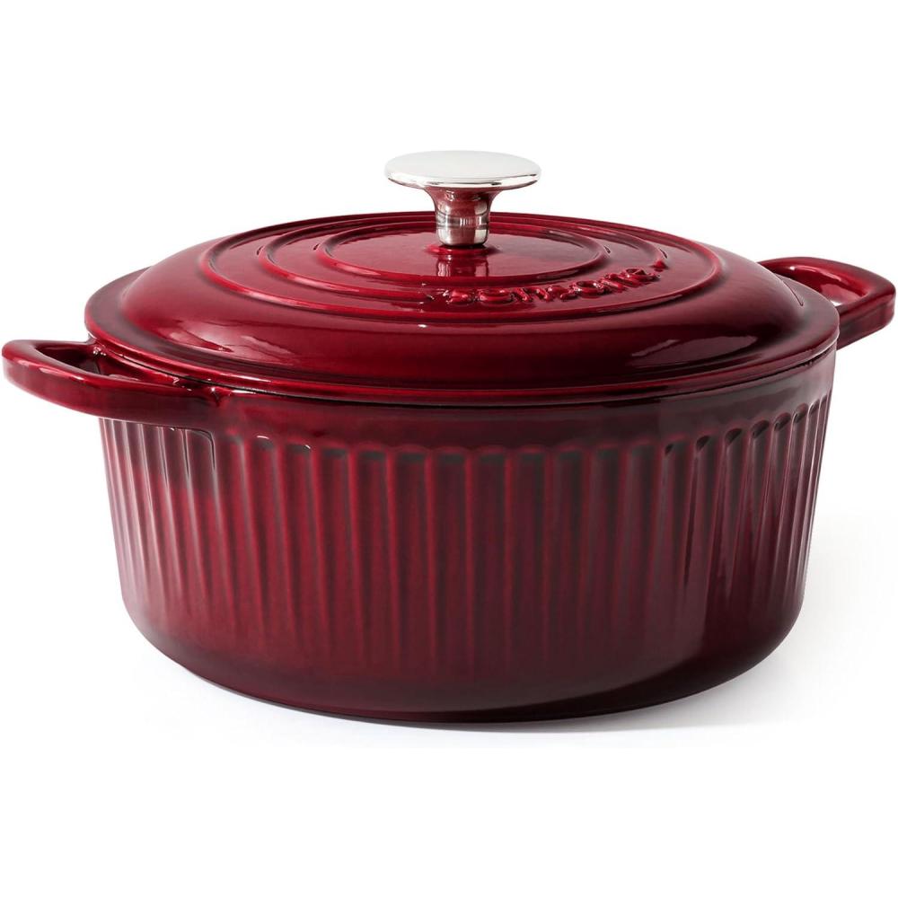 image:imageSENSARTE Enameled Cast Iron Dutch Oven 65 Quart Nonstick Casserole Cooking Pot with Lid Dual Handles Nontoxic Cooking Pot for Baking Stews Braising Roasting Oven Safe up to 500F Stovetop CompatibleBurgundy Red