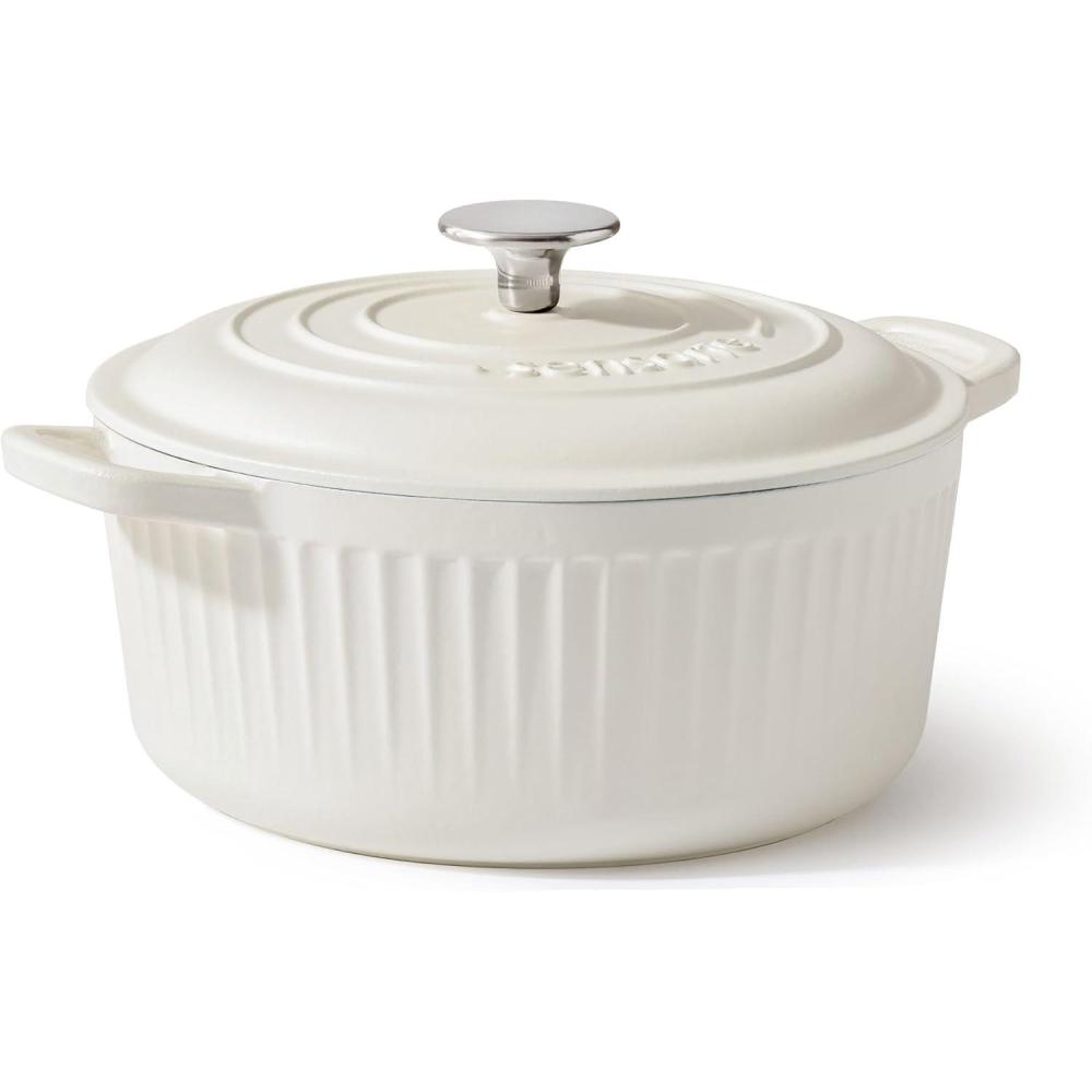 image:imageSENSARTE Enameled Cast Iron Dutch Oven 65 Quart Nonstick Casserole Cooking Pot with Lid Dual Handles Nontoxic Cooking Pot for Baking Stews Braising Roasting Oven Safe up to 500F Stovetop CompatibleMoonlight White