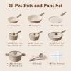 SENSARTE 20Pcs Nonstick Pots and Pans Set, Black Titanium Non Stick Cookware Set, Healthy Kitchen Cooking Set, Induction Compatible, Dishwasher Safe, PFOA/PFOS Free(Misty Taupe)