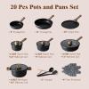 SENSARTE 20Pcs Nonstick Pots and Pans Set, Black Titanium Non Stick Cookware Set, Healthy Kitchen Cooking Set, Induction Compatible, Dishwasher Safe, PFOA/PFOS Free(Midnight Black)
