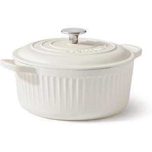 SENSARTE Enameled Cast Iron Dutch Oven 6.5 Quart Nonstick Casserole Cooking Pot with Lid Dual Handles Non-toxic Cooking Pot for Baking, Stews, Braising, Roasting, Oven Safe up to 500°F, Stovetop Compatible(Moonlight White)