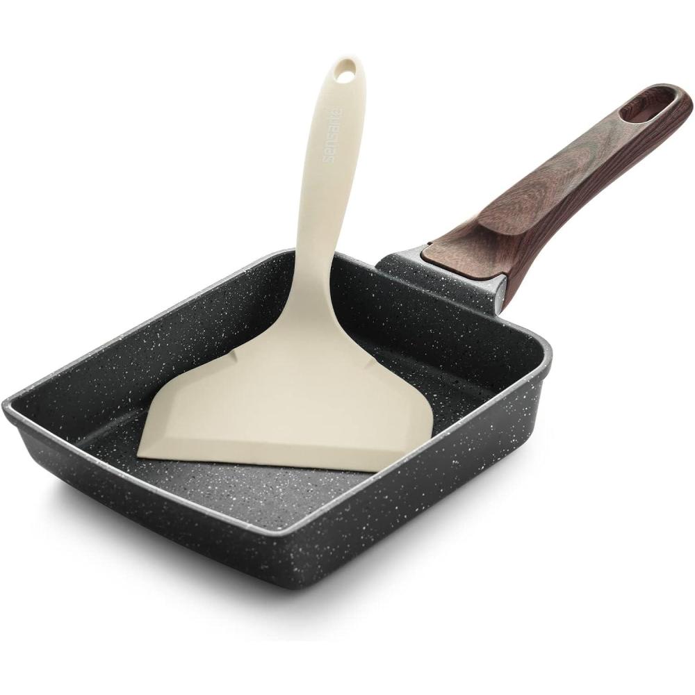 image:imageSENSARTE Japanese Omelette Pan Tamagoyaki Egg Pan Nonstick Frying Pan with Spatula Healthy Granite Cookware PFOS amp PFOA Free 6 x 7 GreyGranite Gray
