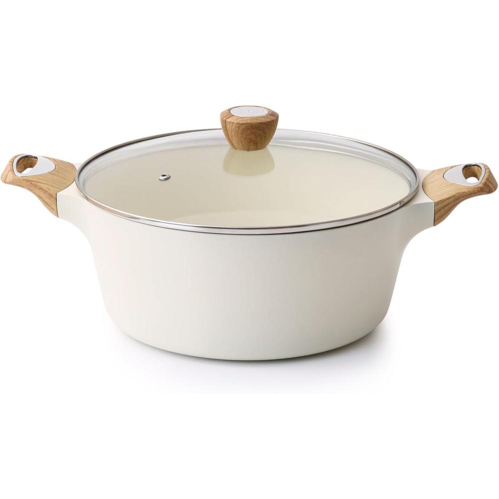 image:imageSENSARTE Ceramic Stock Pot Nonstick 45 Quart Soup Pot Casserole Pot with Lid Healthy Pasta Pot Cooking Pot Sauce Pot with Woodgrain Bakelite Handle All Stove Compatible WhiteCeramic White