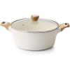 SENSARTE Ceramic Stock Pot Nonstick 4.5 Quart Soup Pot Casserole Pot with Lid Healthy Pasta Pot Cooking Pot Sauce Pot with Woodgrain Bakelite Handle, All Stove Compatible, White(Ceramic White)