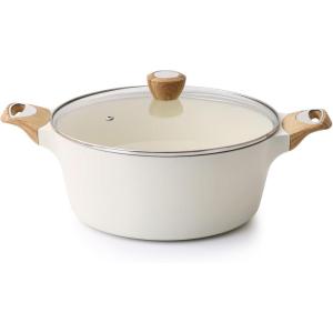 SENSARTE Ceramic Stock Pot Nonstick 4.5 Quart Soup Pot Casserole Pot with Lid Healthy Pasta Pot Cooking Pot Sauce Pot with Woodgrain Bakelite Handle, All Stove Compatible, White(Ceramic White)