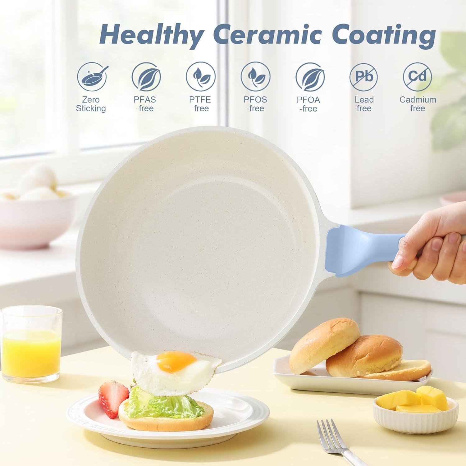 image:imageSENSARTE Nonstick Ceramic Frying Pan Skillet 95 Inch Omelet Pan Healthy Non Toxic Chef Pan Induction Compatible Egg Pan with Heat Resistant Handle PFASFreeGlacer Blue
