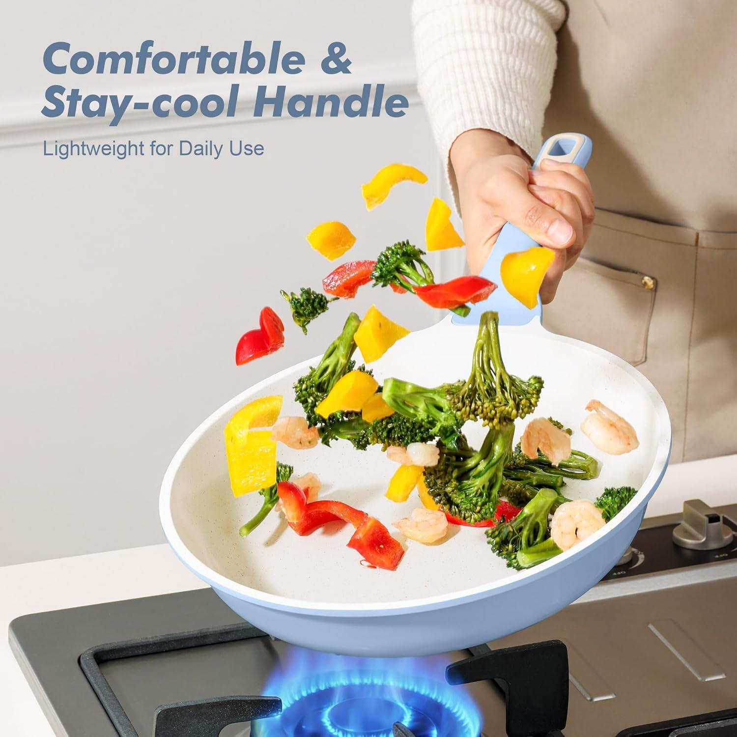 image:imageSENSARTE Nonstick Ceramic Frying Pan Skillet 95 Inch Omelet Pan Healthy Non Toxic Chef Pan Induction Compatible Egg Pan with Heat Resistant Handle PFASFreeGlacer Blue