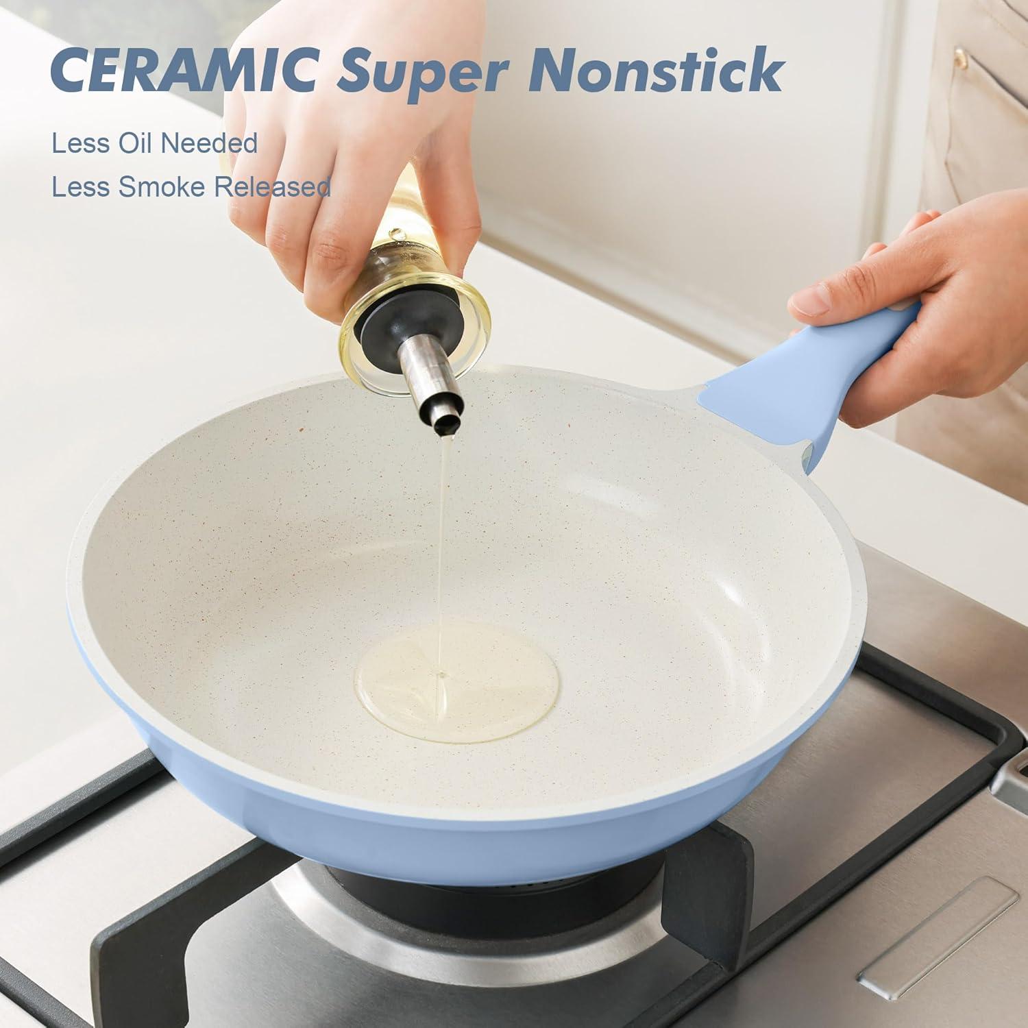 image:imageSENSARTE Nonstick Ceramic Frying Pan Skillet 95 Inch Omelet Pan Healthy Non Toxic Chef Pan Induction Compatible Egg Pan with Heat Resistant Handle PFASFreeGlacer Blue