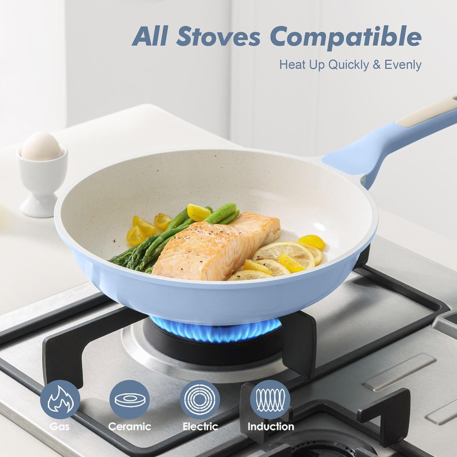 image:imageSENSARTE Nonstick Ceramic Frying Pan Skillet 95 Inch Omelet Pan Healthy Non Toxic Chef Pan Induction Compatible Egg Pan with Heat Resistant Handle PFASFreeGlacer Blue