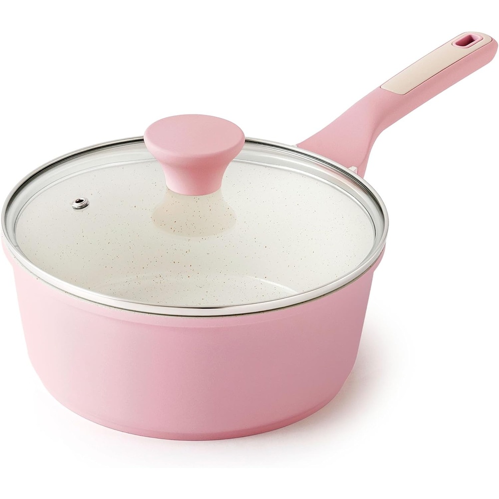 image:imageSENSARTE Ceramic Nonstick Saucepan with Lid 15 Quarts Small Kitchen Cooking Pot with Stay Cool Handle Induction Compatible Ceramic Coating Free of Intentionally Added PTFEPFOAPFAS GreenSakura Pink