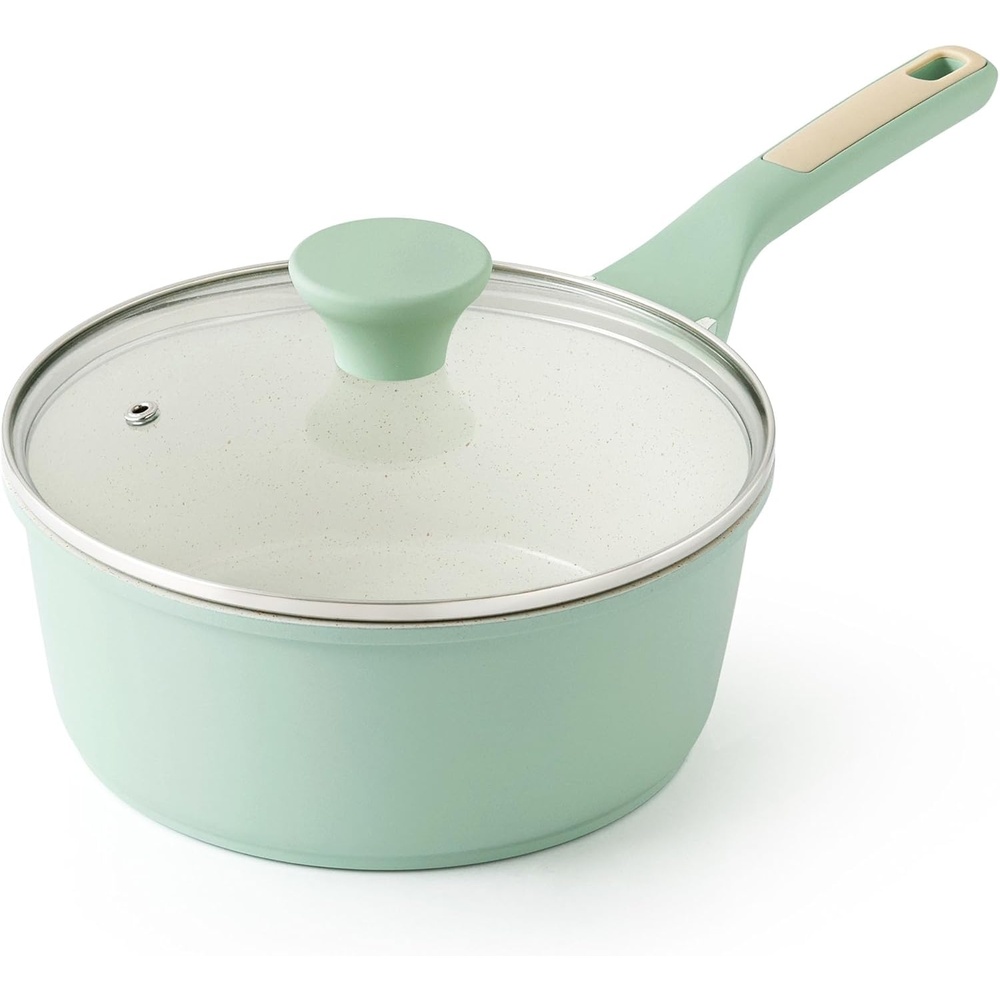 image:imageSENSARTE Ceramic Nonstick Saucepan with Lid 15 Quarts Small Kitchen Cooking Pot with Stay Cool Handle Induction Compatible Ceramic Coating Free of Intentionally Added PTFEPFOAPFAS GreenMint Green