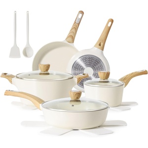 SENSARTE Ceramic Cookware Sets, Pots and Pans Set Non stick, 14 Piece Induction Cookware, Non toxic Healthy Non Stick Kitchen Cooking Set, with Frying Pans Set, PFAS PTFE PFOA PFOS Free(Ceramic White)