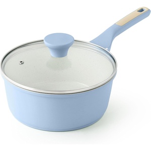 SENSARTE Ceramic Nonstick Saucepan with Lid 1.5 Quarts, Small Kitchen Cooking Pot with Stay Cool Handle, Induction Compatible, Ceramic Coating, Free of Intentionally Added PTFE/PFOA/PFAS, Green(Glacier Blue)
